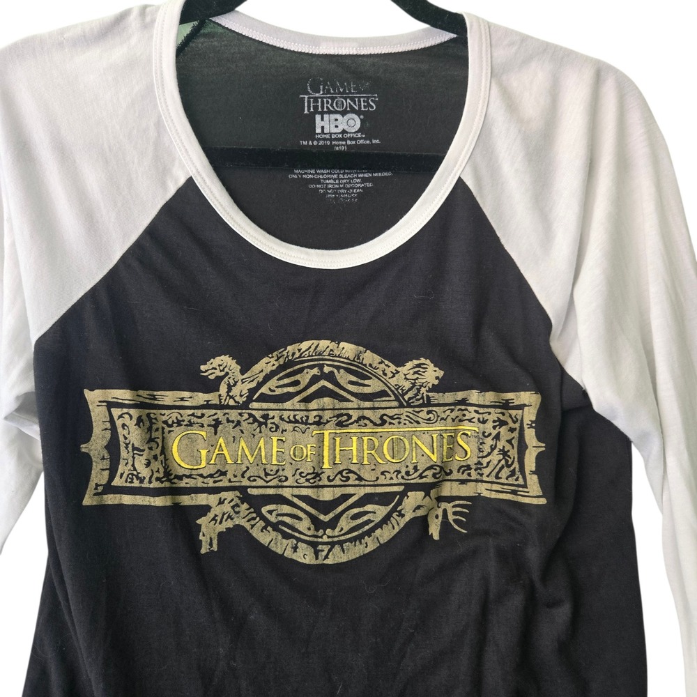 Game of Thrones‎ HBO Raglan Baseball Tee Black White 3/4 Sleeve Graphic Shirt L